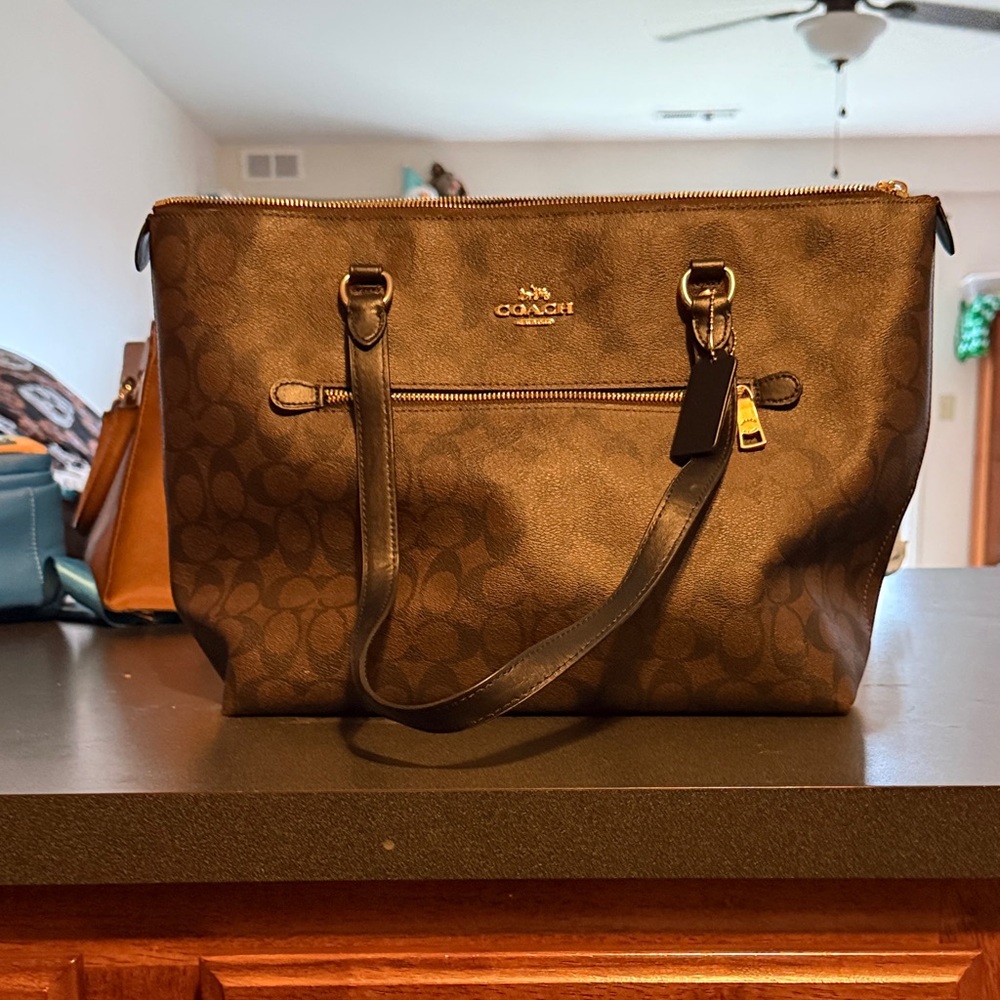 Coach Brown Signature Tote with Gold Hardware